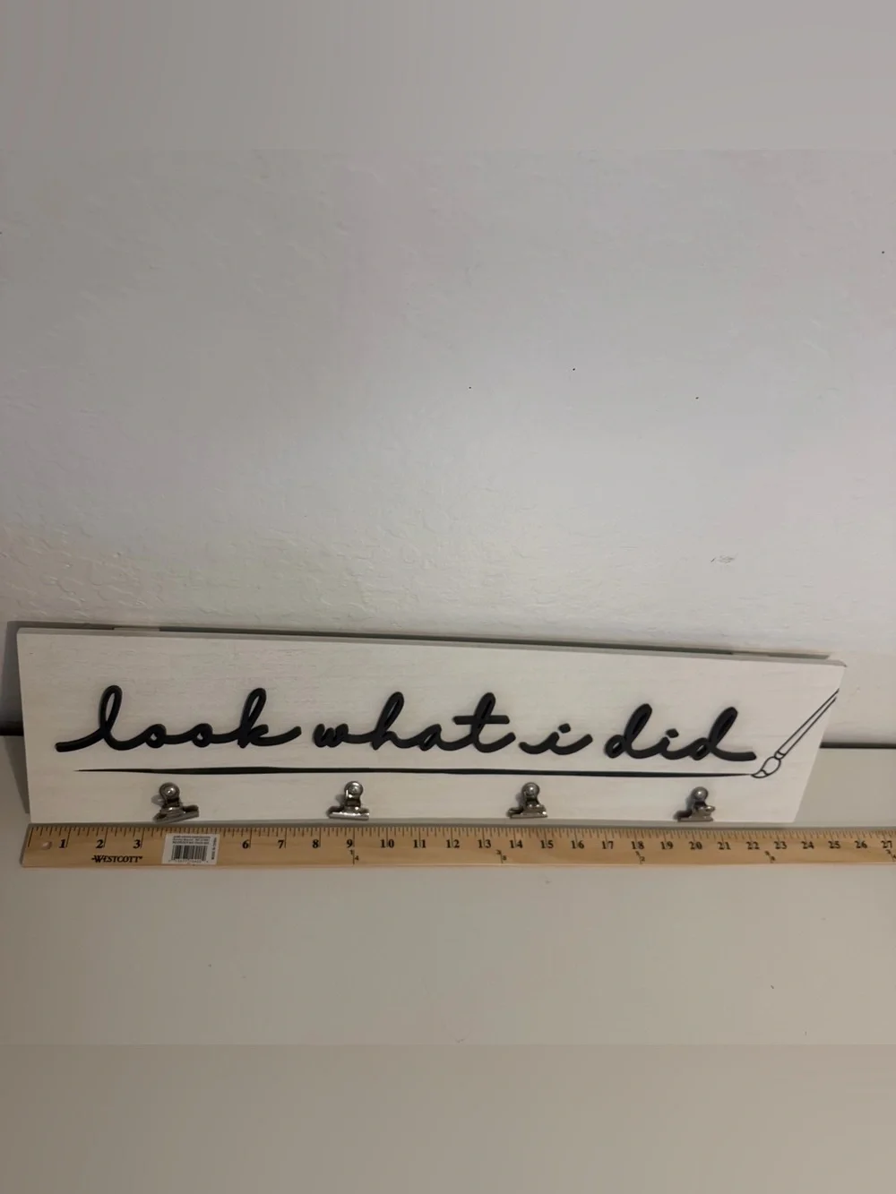 Kirkland Signature White Wall Clip Display with Black Script “Look what I did”